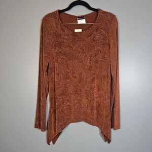 NWT Citiknit Sparkle Pattern Long Sleeve Shirt Women's Small Brown
